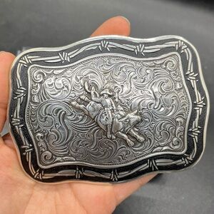 NIB Vintage Crumrine Bull Riding Belt Buckle Western Bucking Bull Cowboy